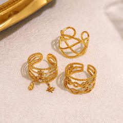 INS boho hollow out gold color stainless steel rings collection