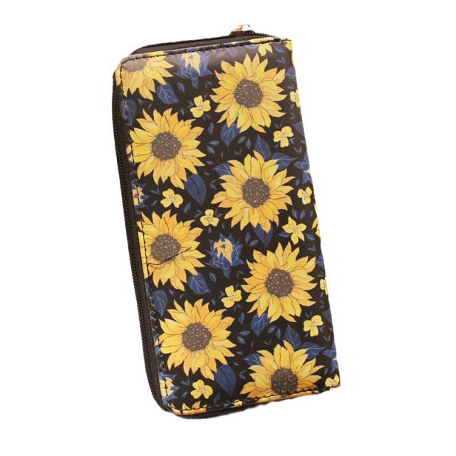 Women's Wallet Sunflower Printed Single Zipper Wallet Coin Purse Card Bag