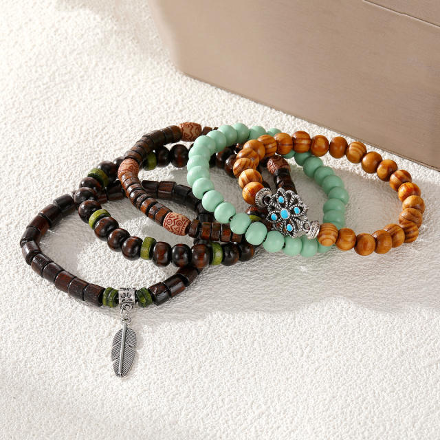 Boho 5pcs set turquoise stone beaded bracelet set for men
