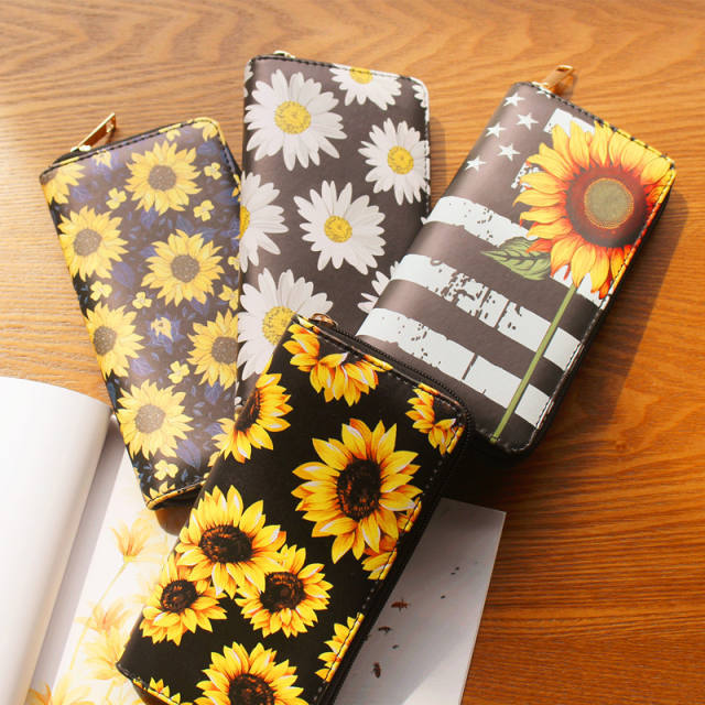 Women's Wallet Sunflower Printed Single Zipper Wallet Coin Purse Card Bag