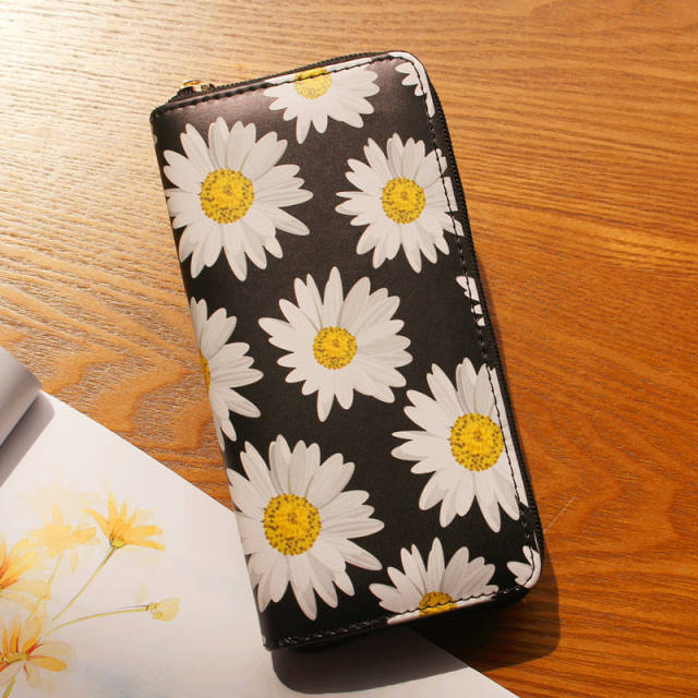 Women's Wallet Sunflower Printed Single Zipper Wallet Coin Purse Card Bag