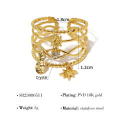 INS boho hollow out gold color stainless steel rings collection