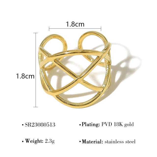 INS boho hollow out gold color stainless steel rings collection