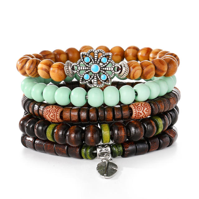 Boho 5pcs set turquoise stone beaded bracelet set for men