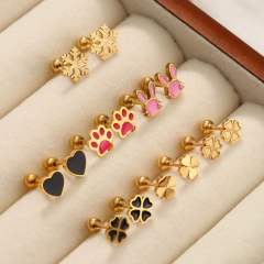 Classic clover stainless steel earrings piercing studs earrings