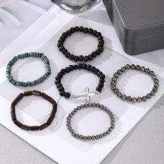 Boho cross symbol elastic bead bracelet set for men