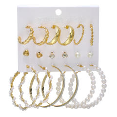 9pcs imitation pearl studs alloy hoop earrings set with card