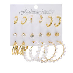 9pcs imitation pearl studs alloy hoop earrings set with card