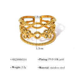 INS boho hollow out gold color stainless steel rings collection