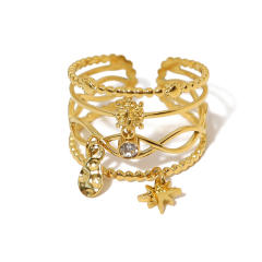 INS boho hollow out gold color stainless steel rings collection