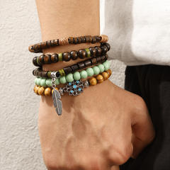 Boho 5pcs set turquoise stone beaded bracelet set for men