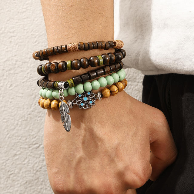 Boho 5pcs set turquoise stone beaded bracelet set for men