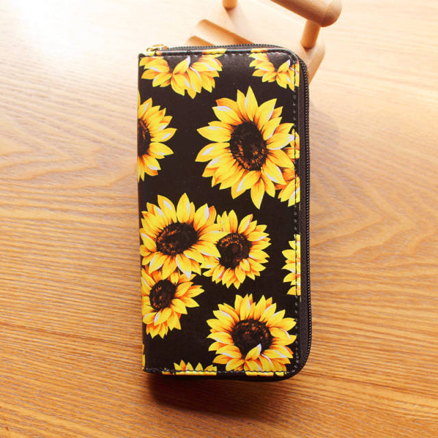 Women's Wallet Sunflower Printed Single Zipper Wallet Coin Purse Card Bag