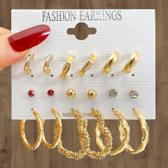 9pcs imitation pearl studs alloy hoop earrings set with card