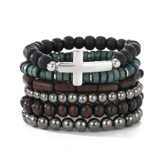 Boho cross symbol elastic bead bracelet set for men