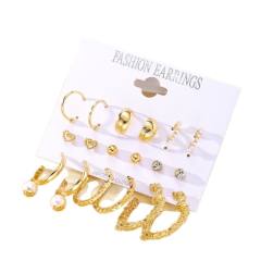 9pcs imitation pearl studs alloy hoop earrings set with card