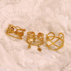 INS boho hollow out gold color stainless steel rings collection