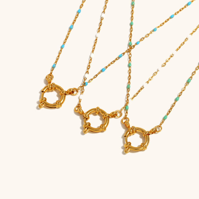 Dainty enamel tiny bead chain stainless steel necklace DIY pendant necklace