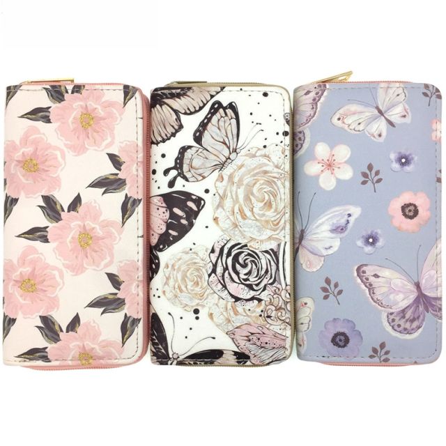Korean fashion butterfly flower PU wallet coin purse