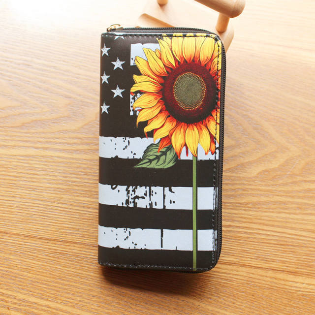 Women's Wallet Sunflower Printed Single Zipper Wallet Coin Purse Card Bag
