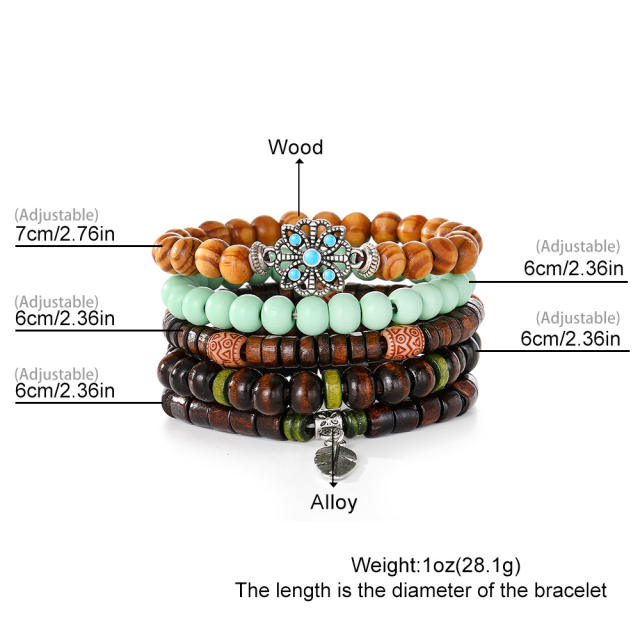 Boho 5pcs set turquoise stone beaded bracelet set for men