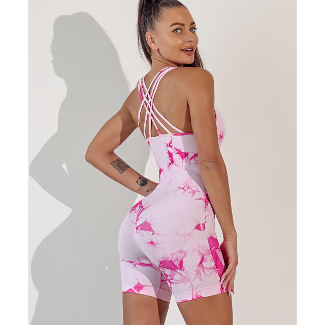 Sexy One-Piece Yoga Vest Tie-Dye Tight Seamless Quick Dry Yoga jumpsuit