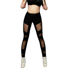 New mesh stitching sports pants sexy perspective mesh yoga pants leggings