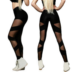New mesh stitching sports pants sexy perspective mesh yoga pants leggings