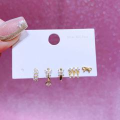 Delicate cubic zircon gold plated copper huggie earrings set for women