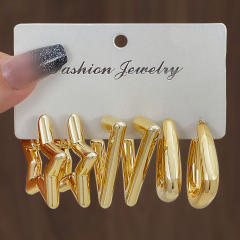 Chunky gold silver black metal earrings set