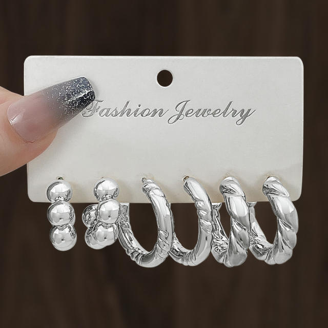 Chunky gold silver black metal earrings set
