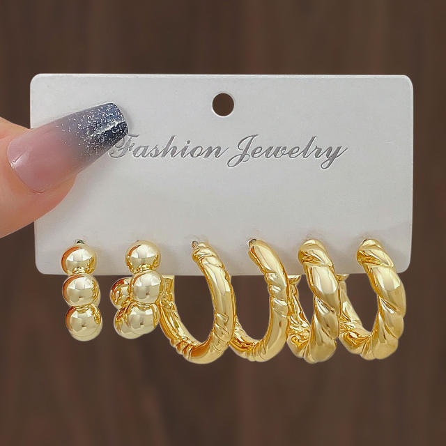 Chunky gold silver black metal earrings set