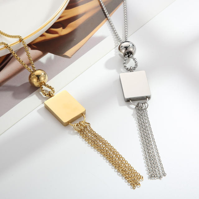 Fashion stainless steel square round beads long necklace