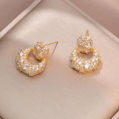 Delicate cubic zircon setting bubble drop circle heart copper earrings