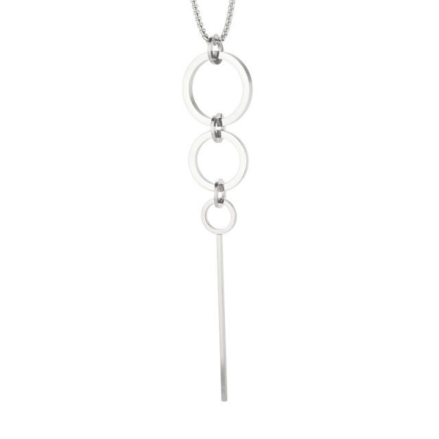 Simple hollow circle long necklace titanium steel sweater chain stainless steel necklace