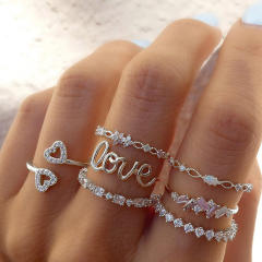 7pcs rhinestone moon star heart alloy stackable rings set