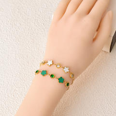 White green five petal flower stainless steel bracelet