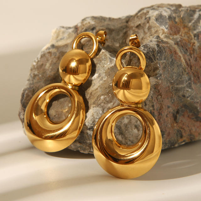 Chunky geometric circle dangle earring stainless steel earrings