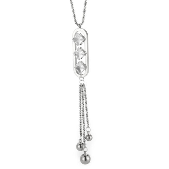 Delicate long tassel zircon titanium steel clavicle chain Women's stainless steel necklace