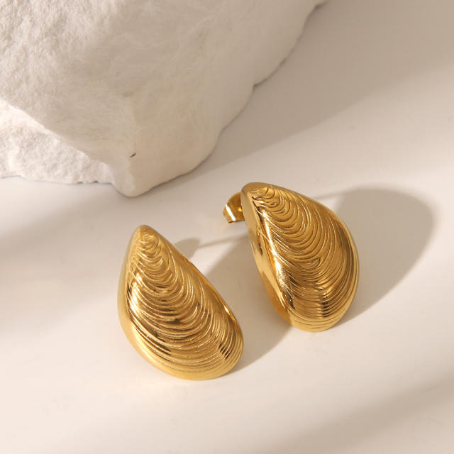 Unique conch shape summer big stainless steel earrings studs earrings