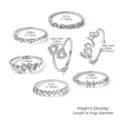 7pcs rhinestone moon star heart alloy stackable rings set