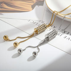 Simple stainless steel gold steel ball necklace fashionable elegant cylindrical long diamond necklace