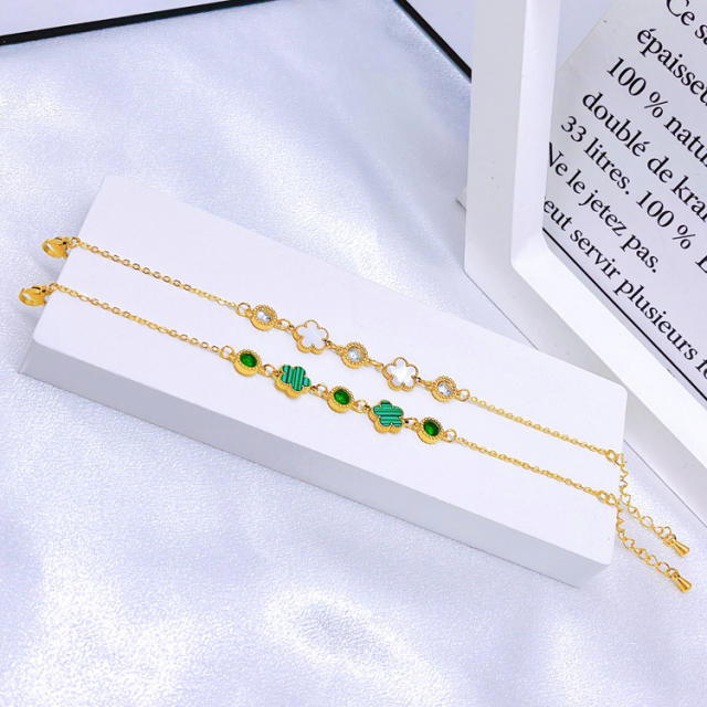 White green five petal flower stainless steel bracelet