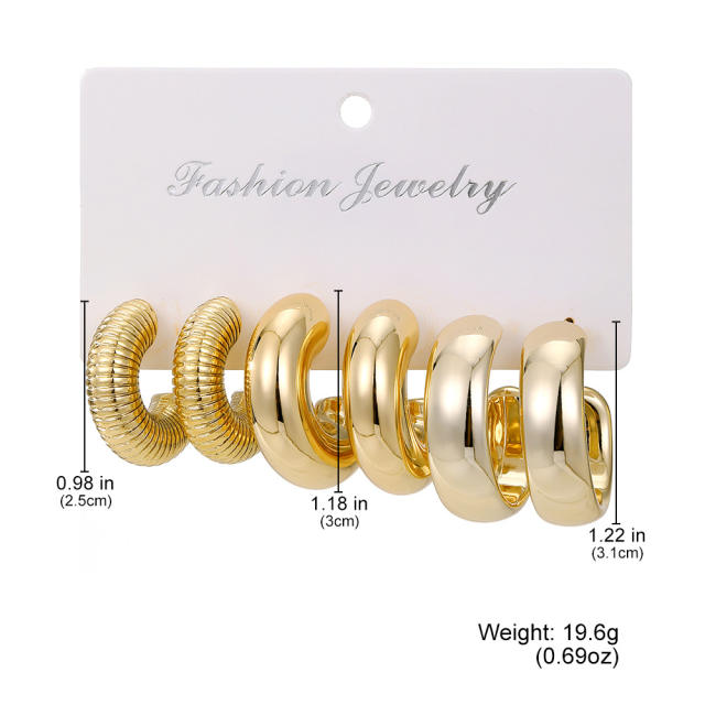 Chunky gold silver black metal earrings set