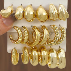 Chunky gold silver black metal earrings set