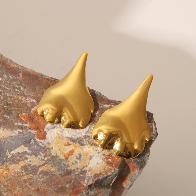 Chunky unique drop leaf patter stainless steel studs earrings