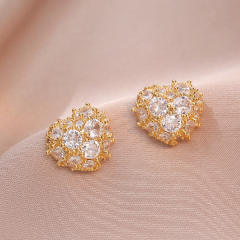 Delicate cubic zircon setting bubble drop circle heart copper earrings