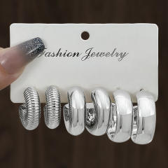 Chunky gold silver black metal earrings set