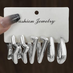Chunky gold silver black metal earrings set