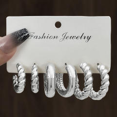 Chunky gold silver black metal earrings set
